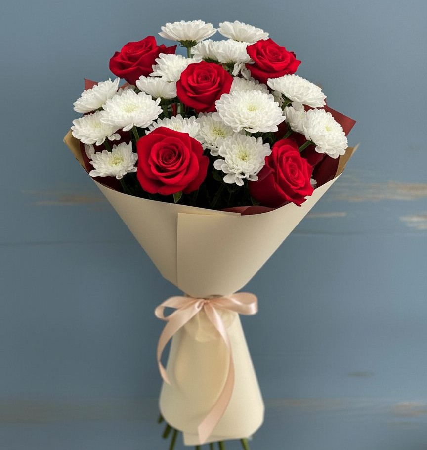 Букет цветов из: Розы и Хризантемы в Мечётинской