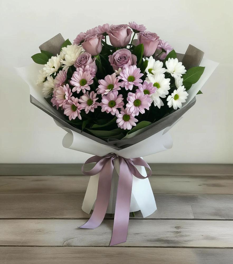 Букет цветов из: Хризантемы и Розы в Мечётинской