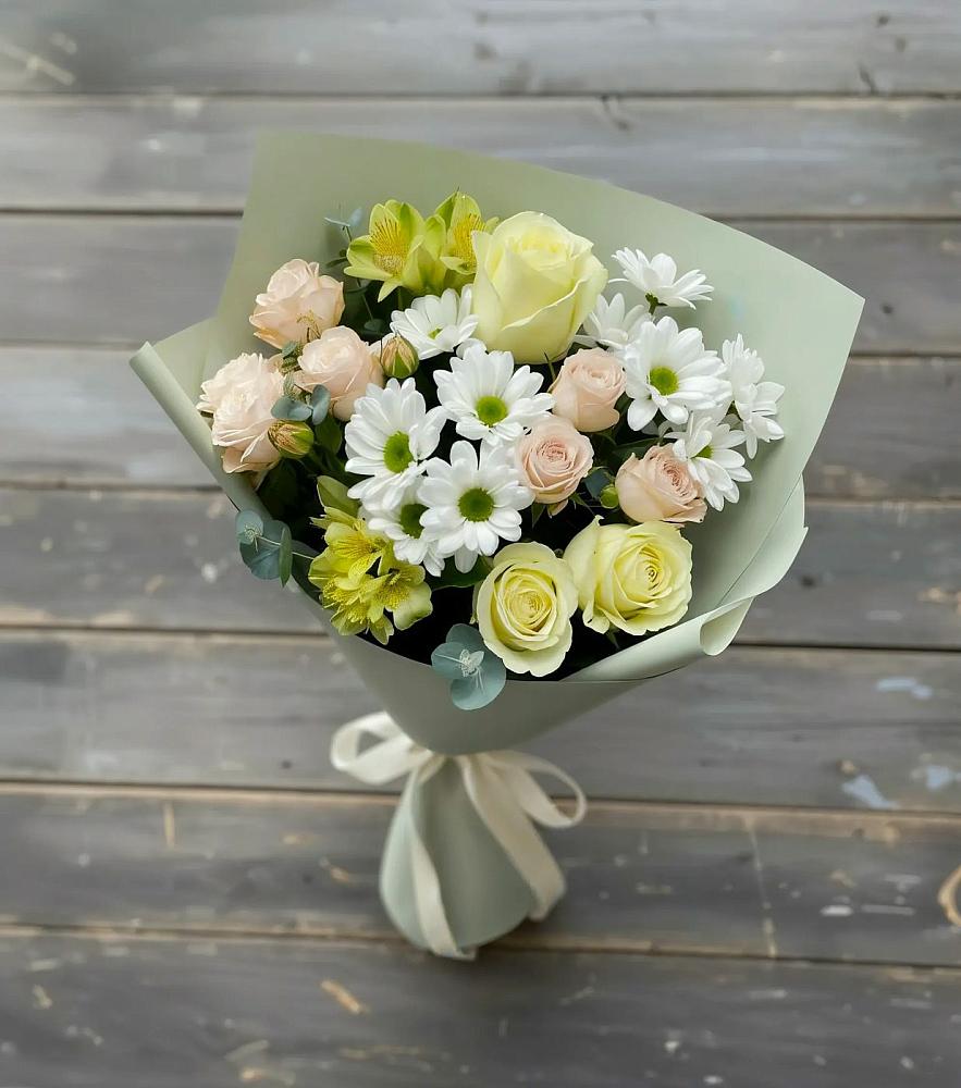 Букет цветов из: Альстромерии, Розы и Хризантемы в Мечётинской