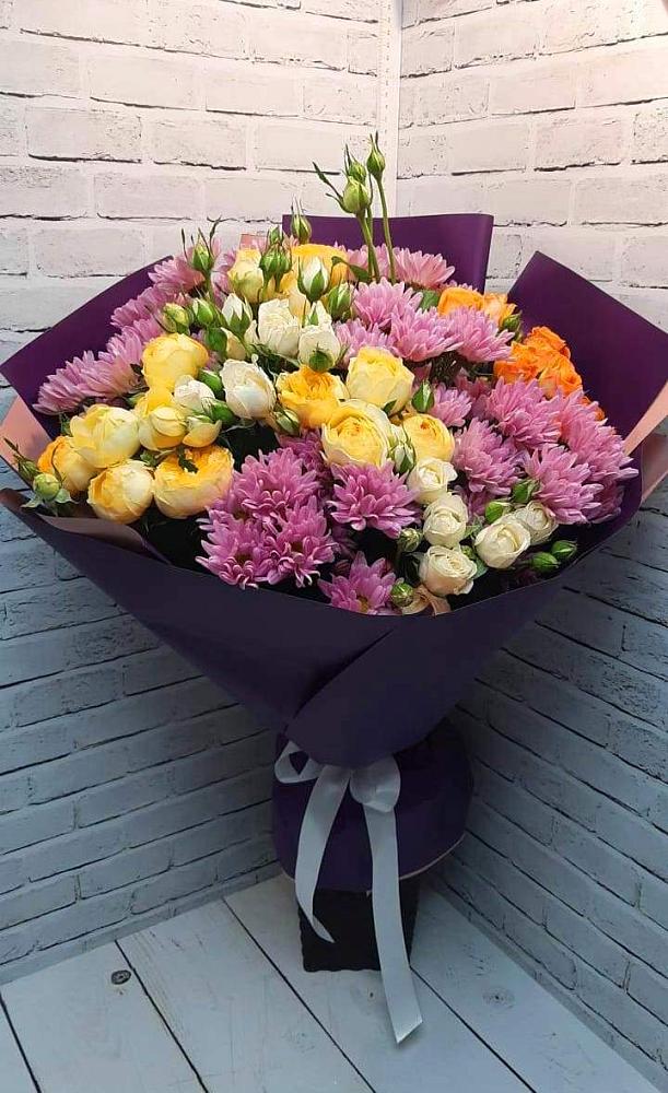 Букет цветов из: Хризантемы и Розы в Мечётинской