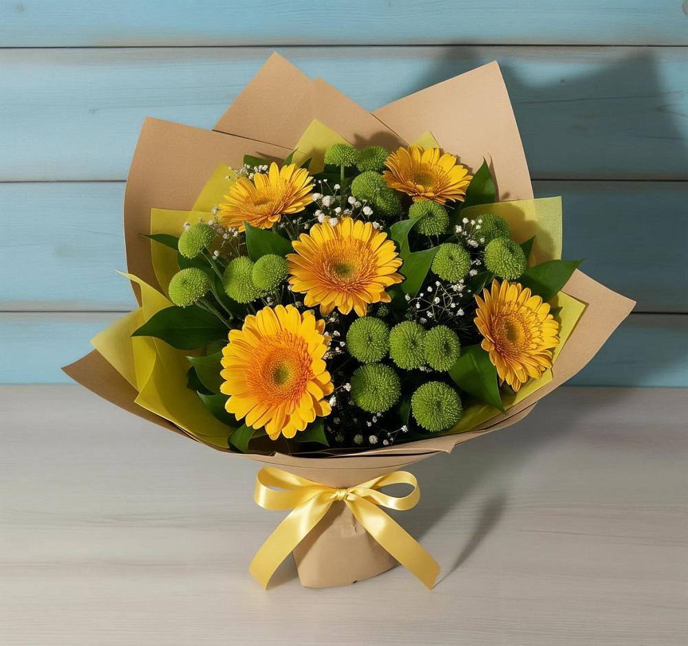 Букет цветов из: Герберы и Хризантемы в Мечётинской