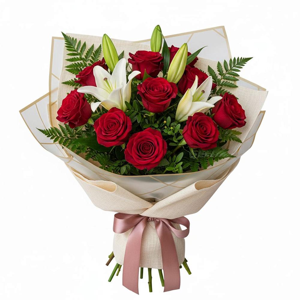 Букет цветов из: Лилии и Розы в Мечётинской