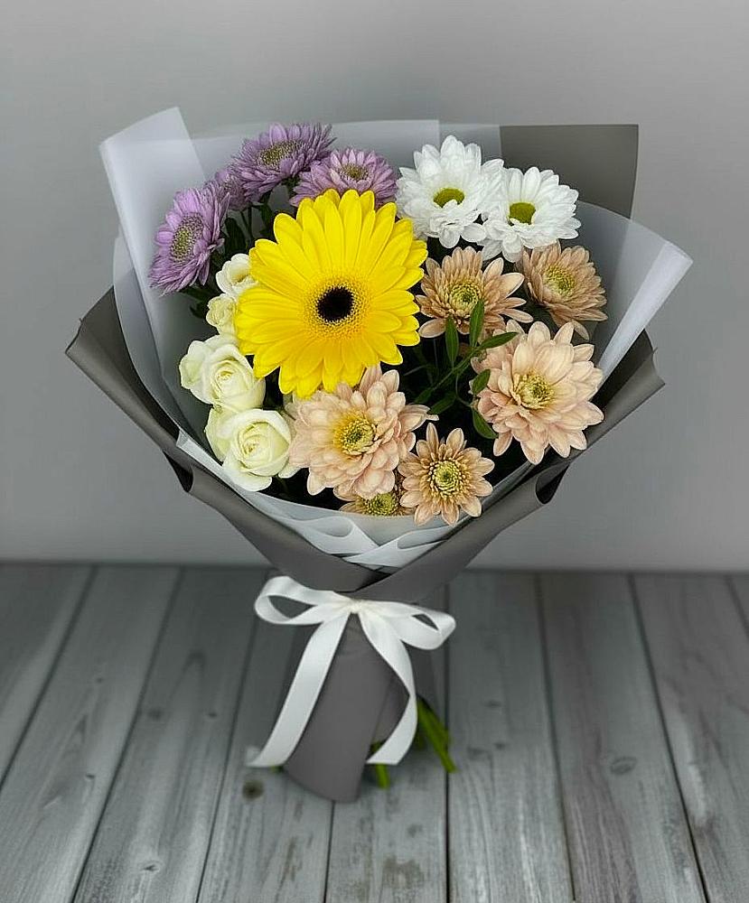 Букет цветов из: Розы, Герберы и Хризантемы в Мечётинской