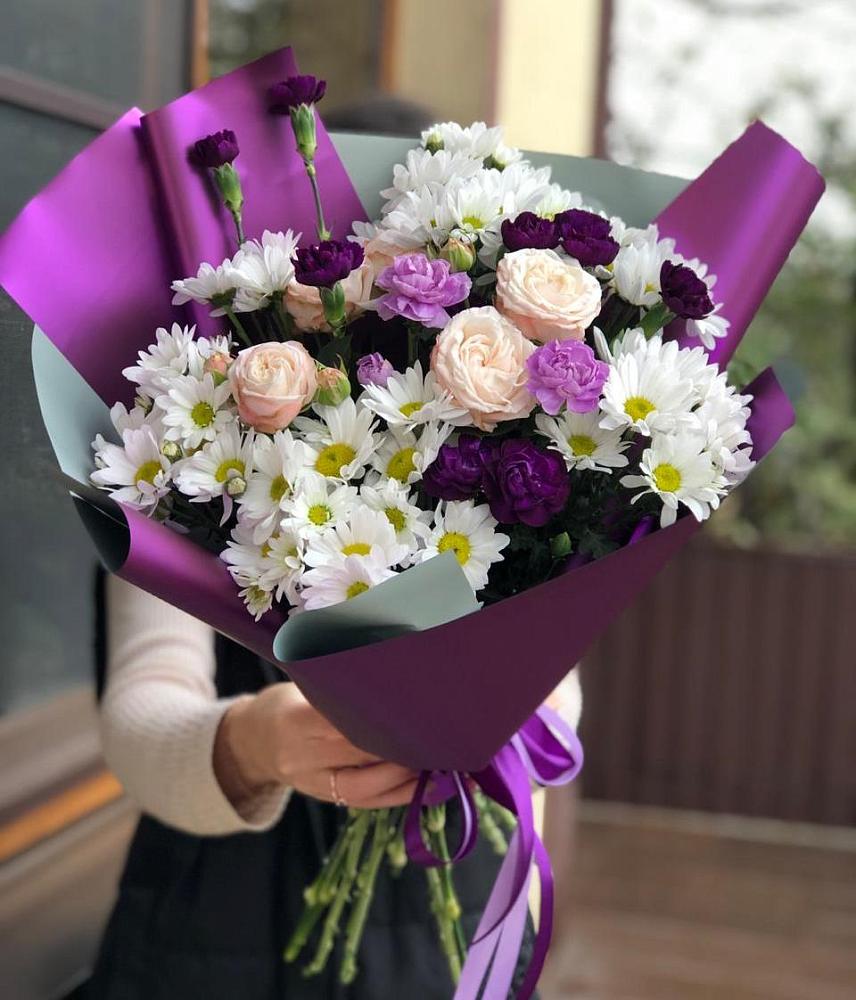 Букет цветов из: Хризантемы, Гвоздики и Розы в Мечётинской