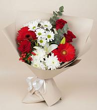 Букет цветов из:  Розы, Хризантемы, Герберы и Лилии в Мечётинской