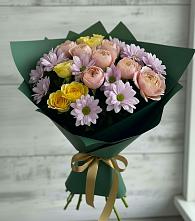 Букет цветов из:  Хризантемы и Розы в Мечётинской