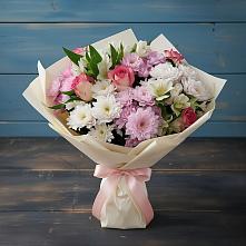 Букет цветов из:  Хризантемы, Альстромерии и Розы в Мечётинской