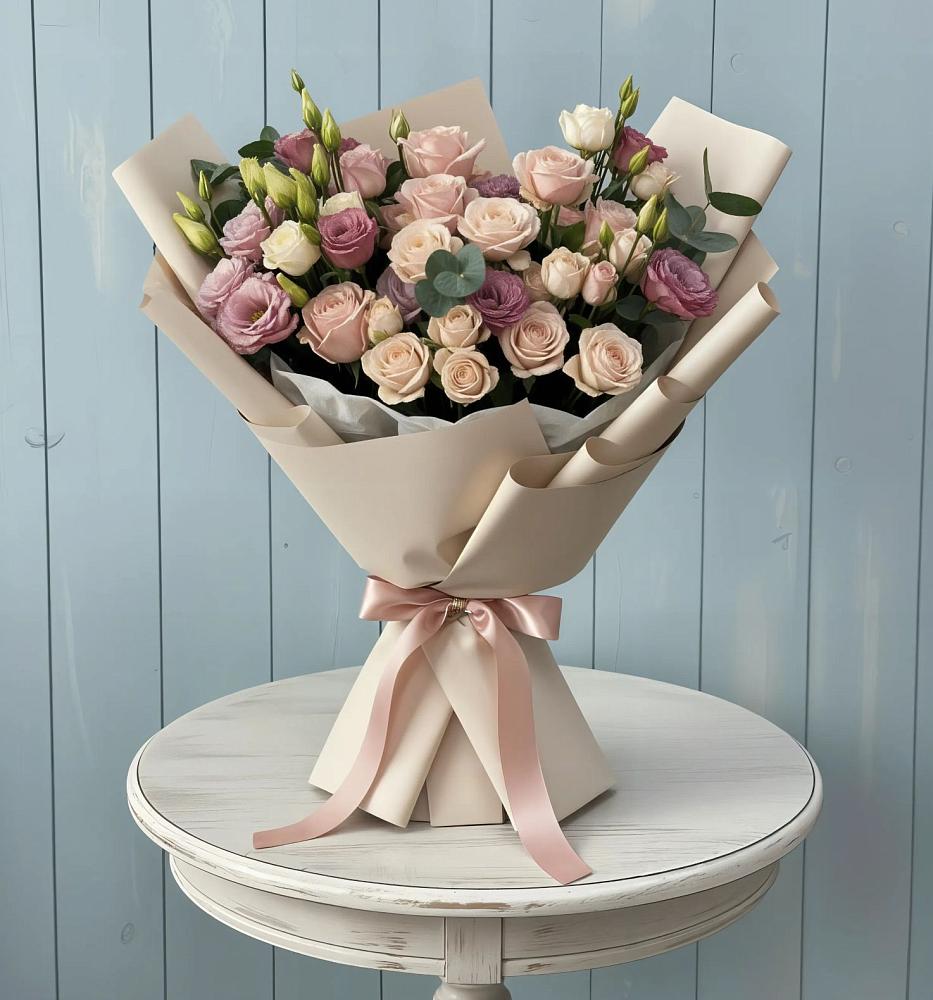 Букет цветов из: Розы и Лизиантусы в Мечётинской