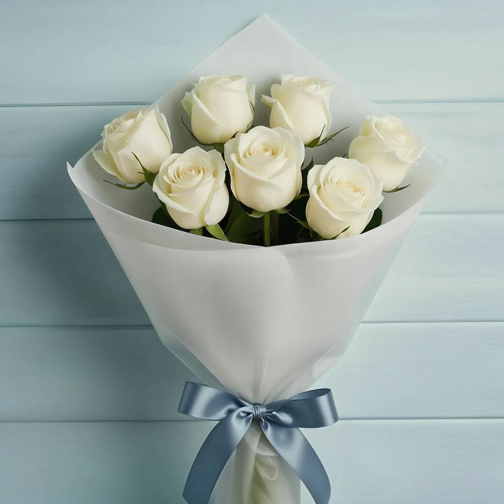 Букет 7 Белых роз Эдлесс Лав в Мечётинской