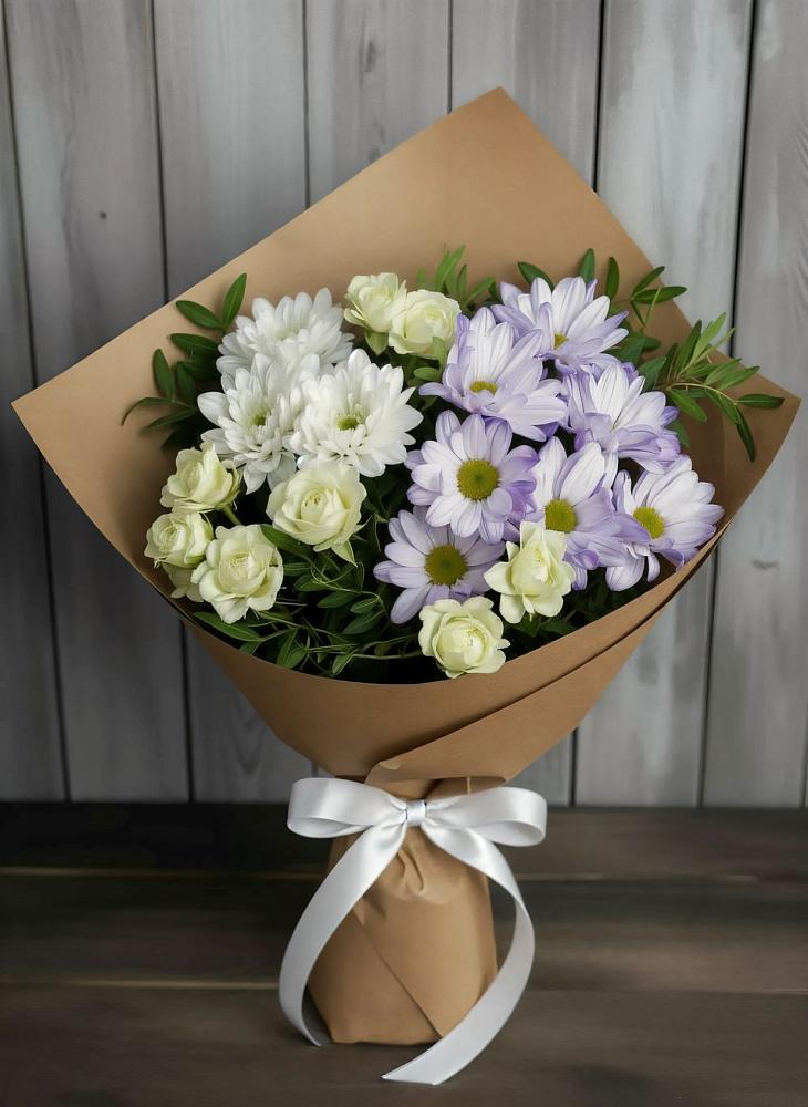 Букет цветов из: Хризантемы и Розы в Мечётинской